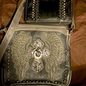 Nice Black leather and Crome w/ studs also  cow fur wallet leather studs comes w